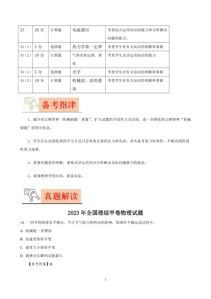 2023年高考物理真题完全解读（全国甲卷）