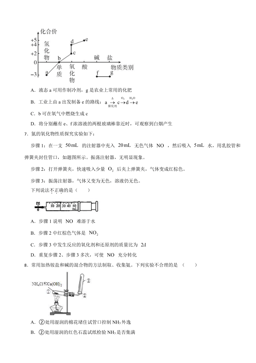 3.3 氮的循环（含解析） 同步练习 2023-2024学年高一上学期化学鲁科版（2019）必修第一册