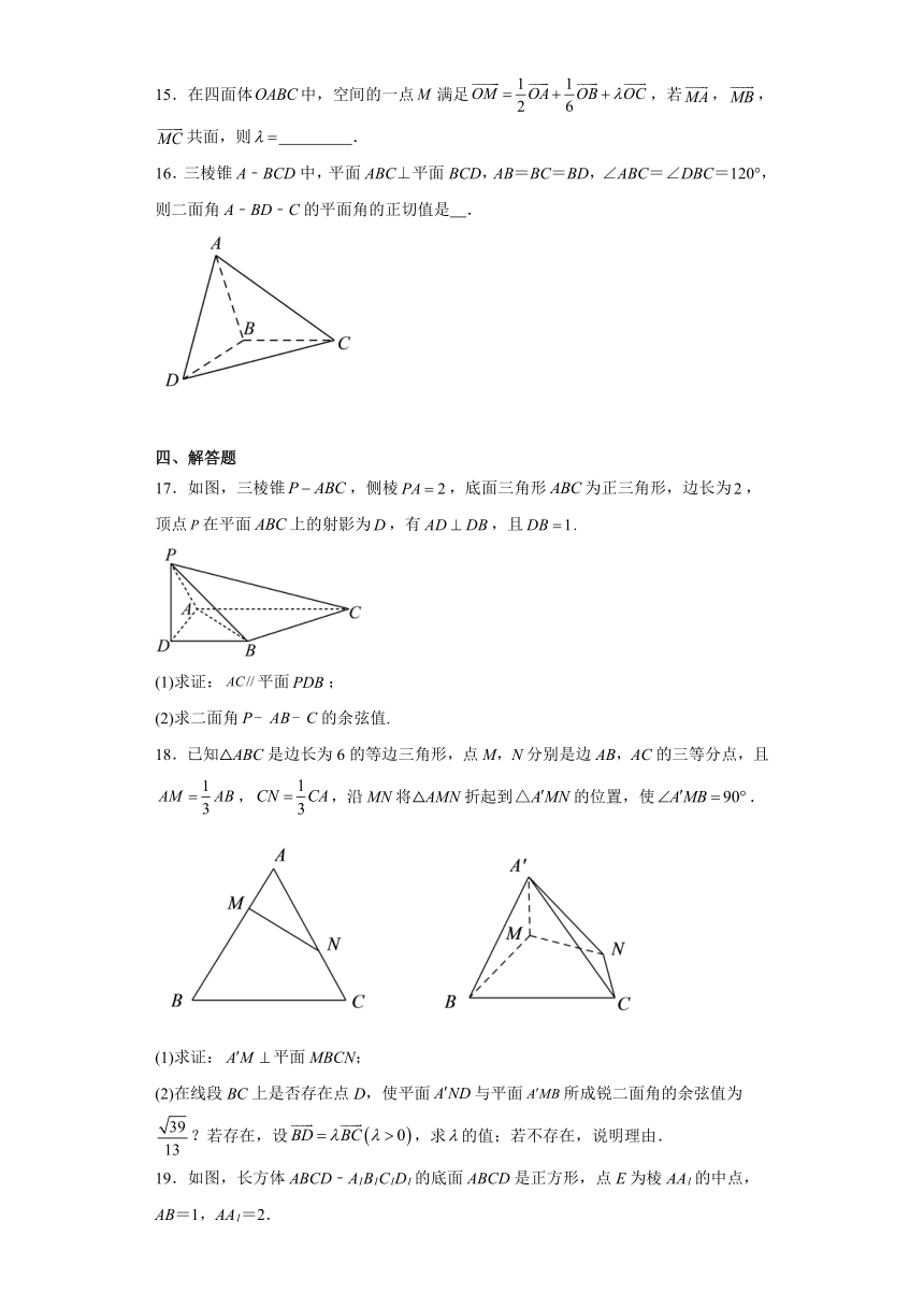 第1章 空间向量与立体几何 单元卷 2023-2024学年高二上学期数学人教B版(2019)选择性必修第一册（含解析）