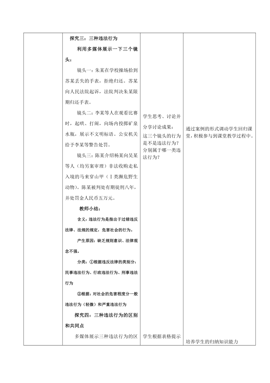 【核心素养目标】5.1 法不可违 教案（表格式）