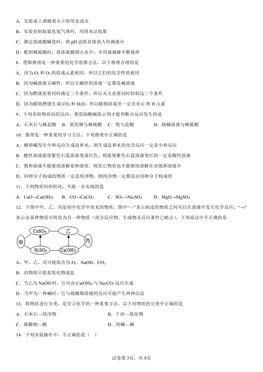 沪教版（上海）练习题---第五单元 初识酸和碱(含解析）