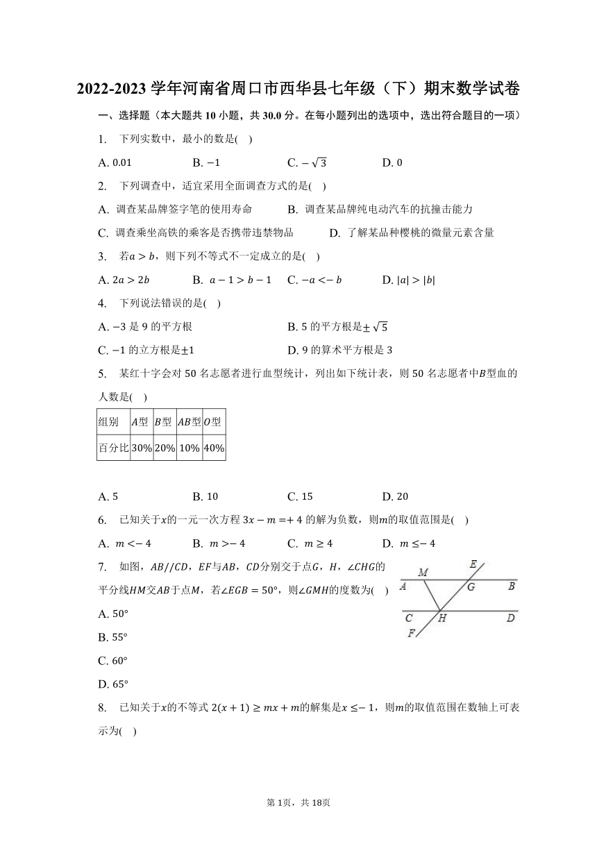 2022-2023学年河南省周口市西华县七年级（下）期末数学试卷（含解析）