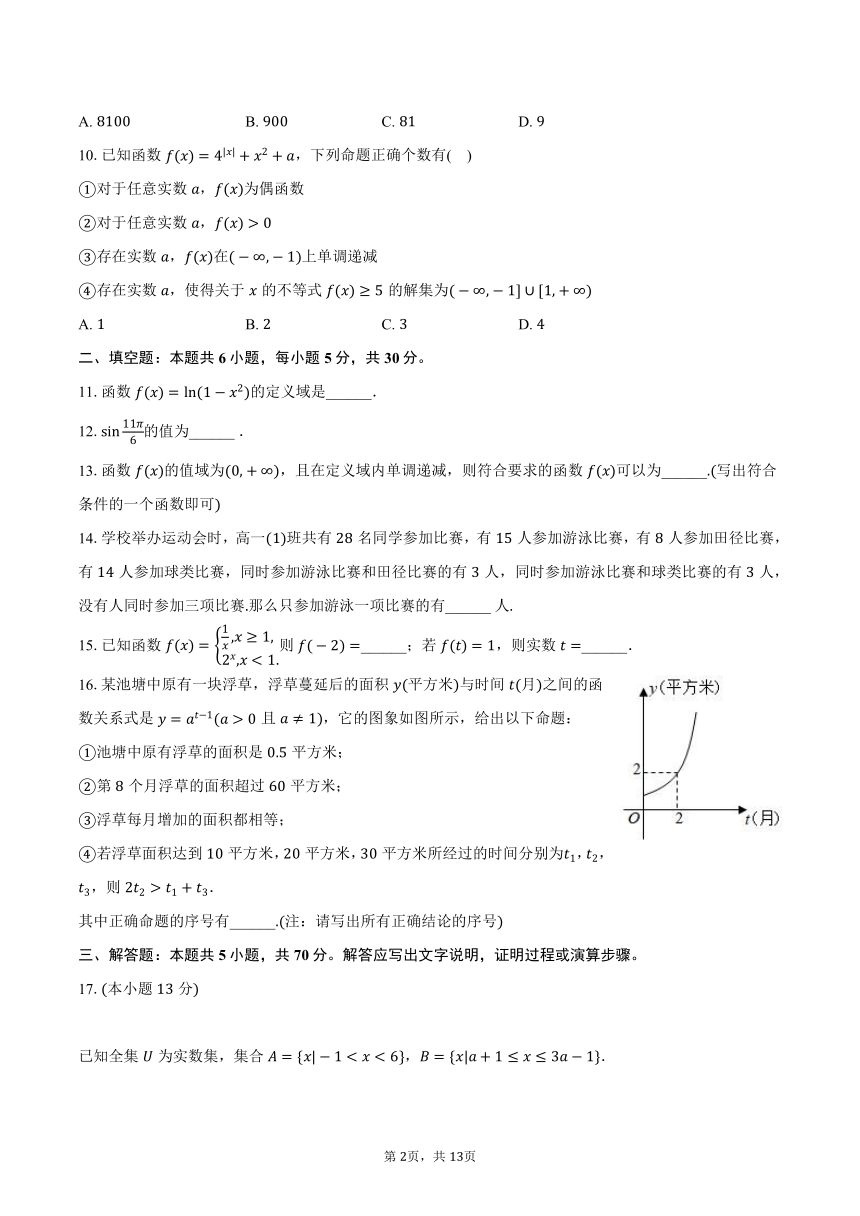 2023-2024学年北京市重点中学高一（上）月考数学试卷（12月份）（含解析）