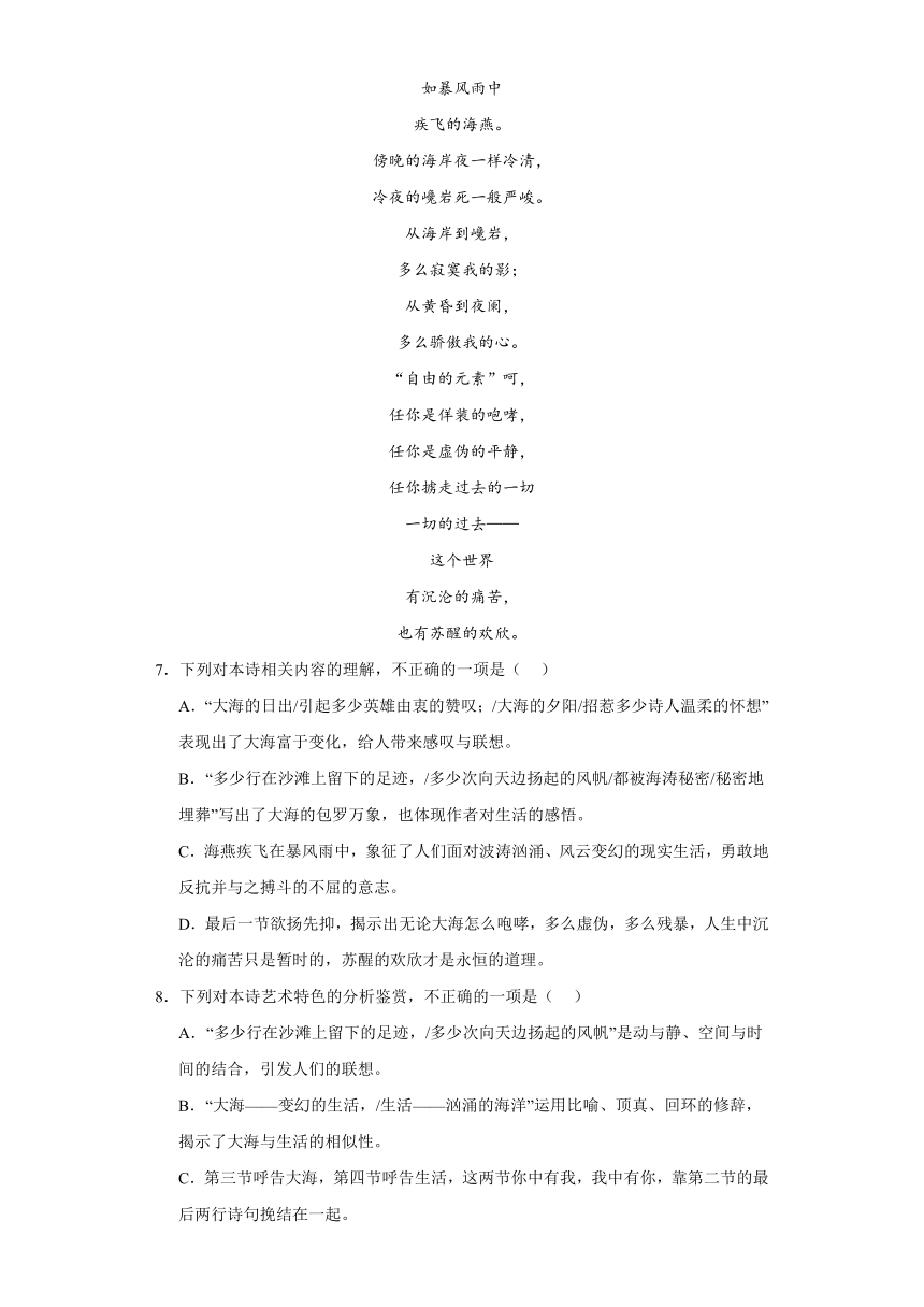 13.2《致大海》同步练习（含答案）2023-2024学年统编版高中语文选择性必修中册