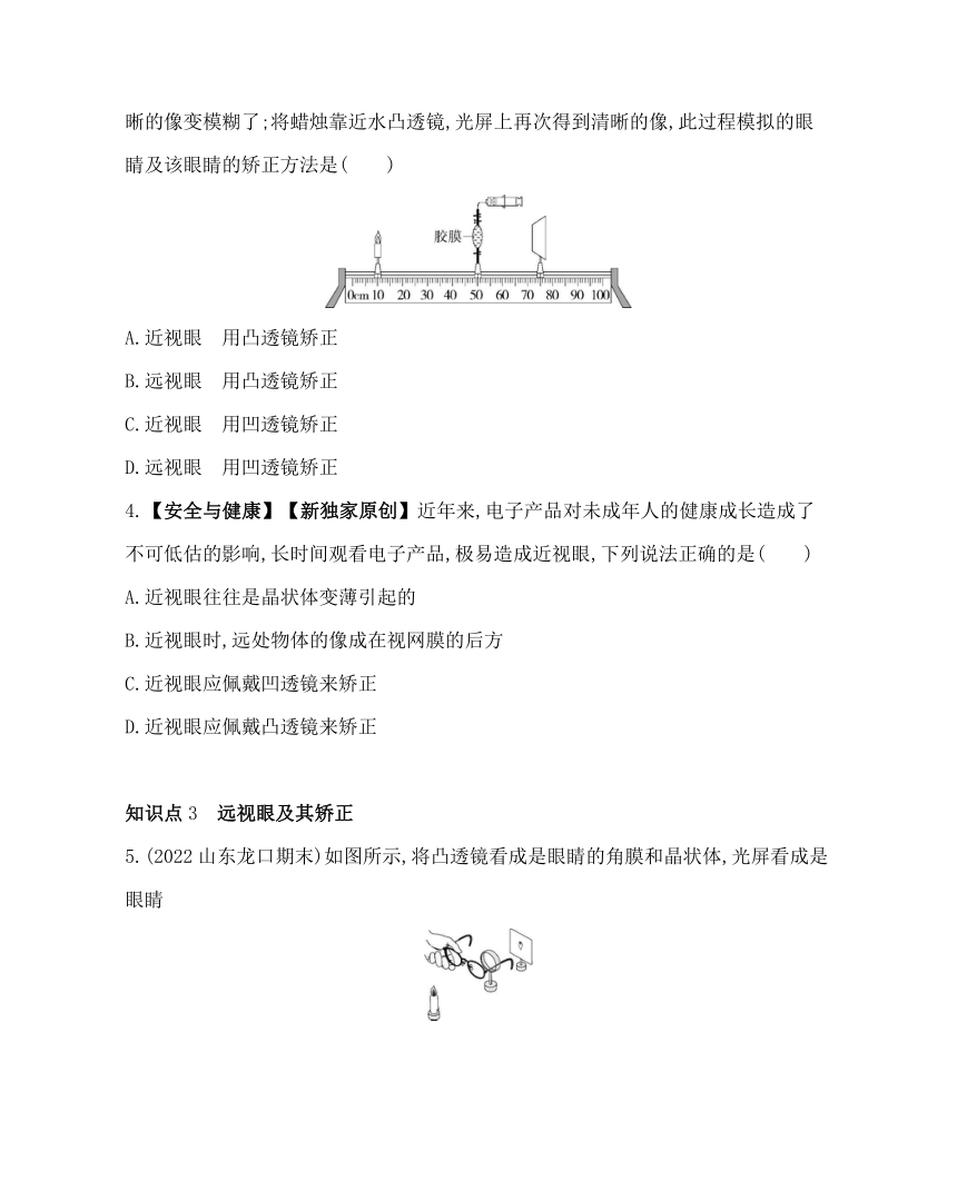 五四制鲁教版物理八年级上册4.4 眼睛和眼镜素养提升练（含解析）