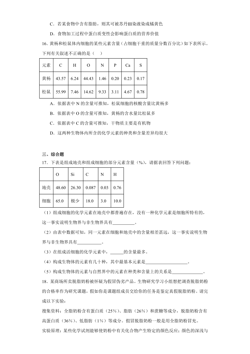 2.1细胞中的元素和化合物 练习（解析版）