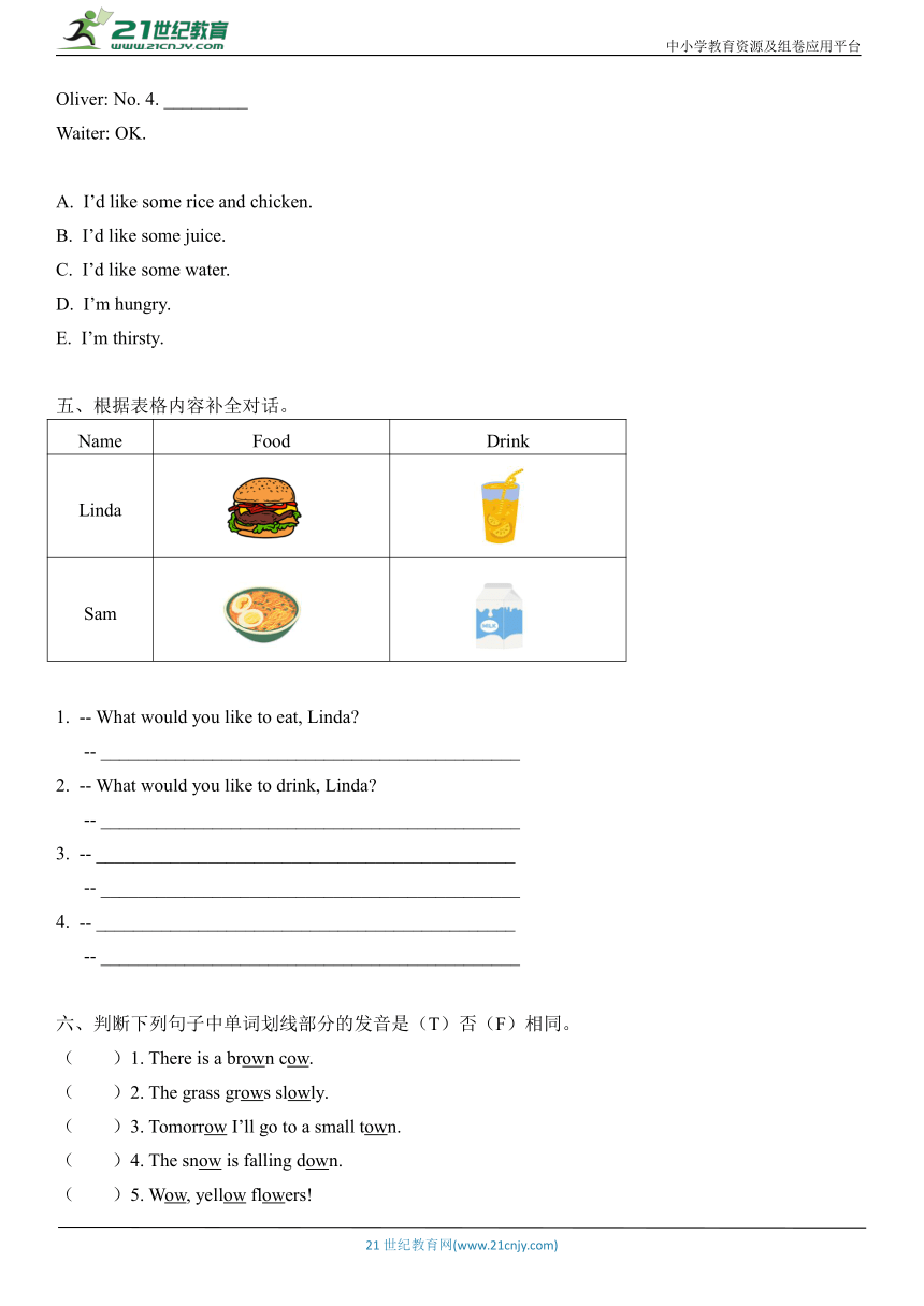 Unit 3 What would you like Part A 练习（含答案）