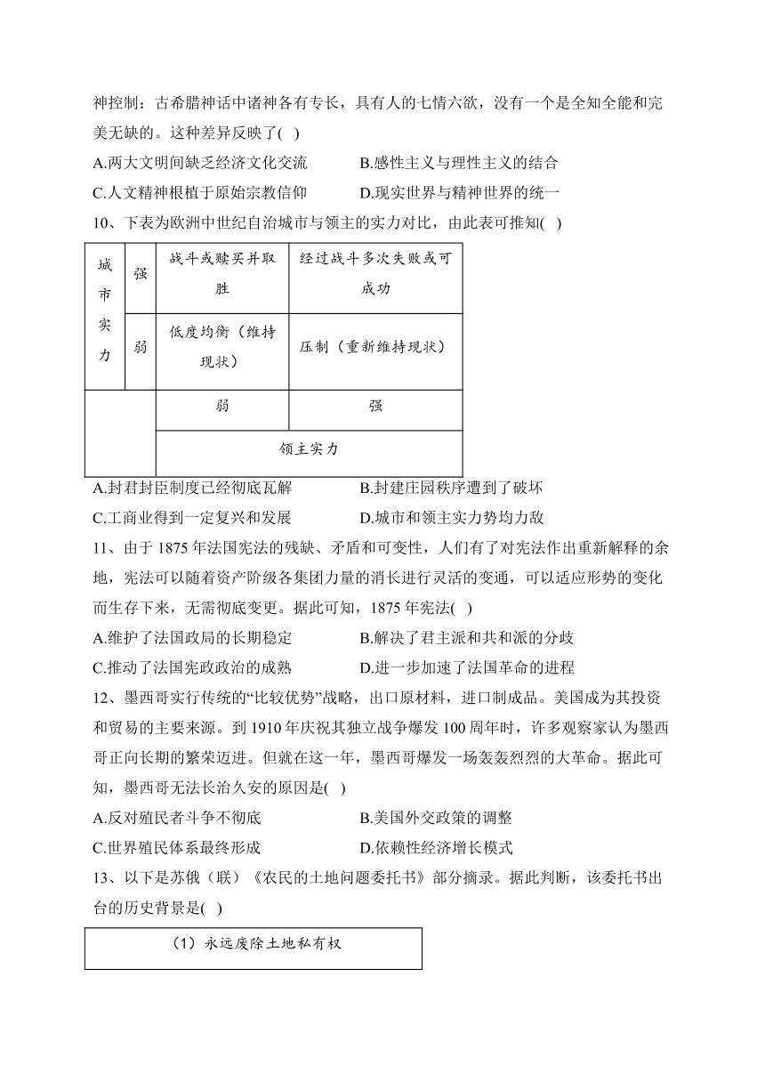 河北承德部分高中2024届高三上学期12月期中历史试卷(含解析)