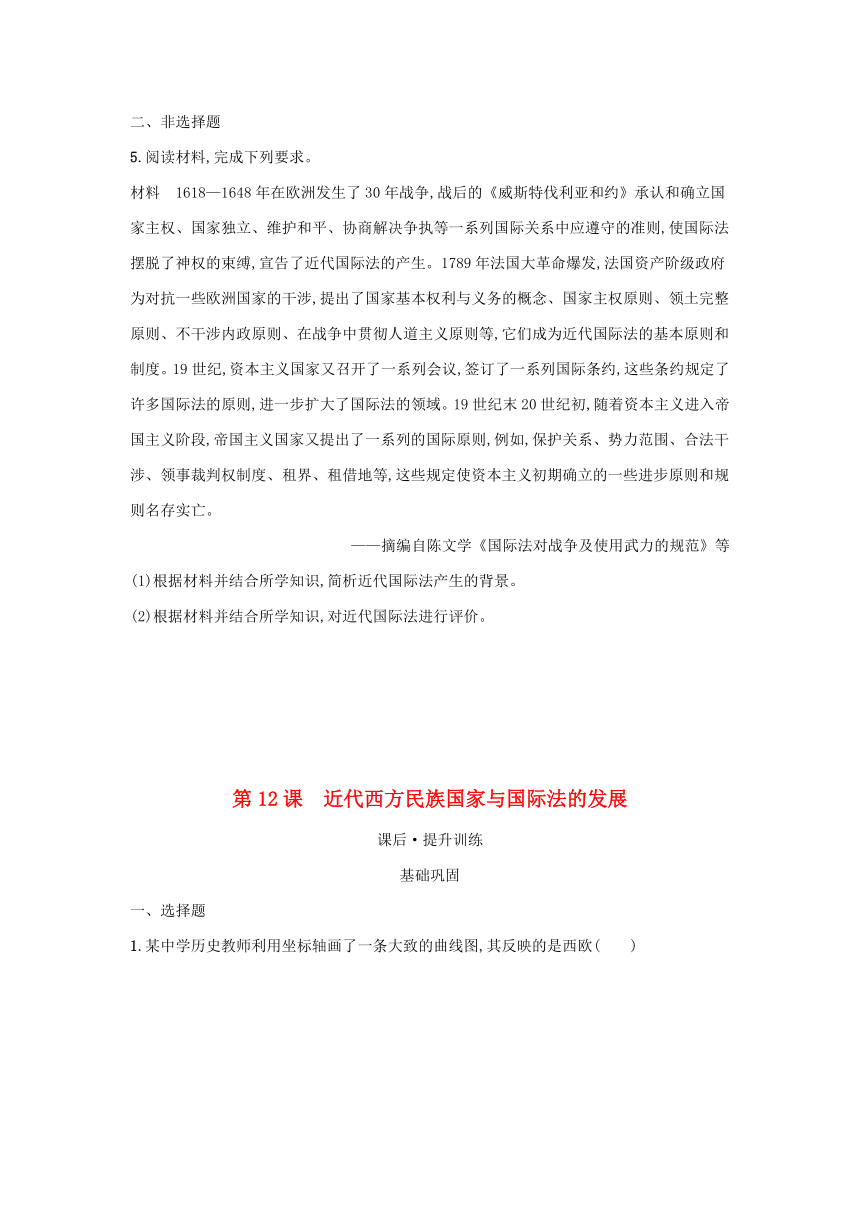 部编版选择性必修1浙江专版2023-2024学年新教材高中历史第4单元民族关系与国家关系第12课近代西方民族国家与国际法的发展课后提升训练（含解析）