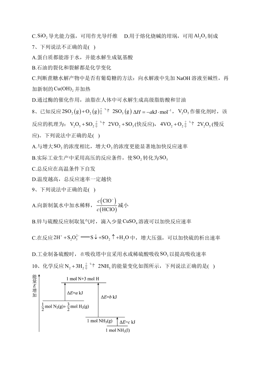 浙江省舟山中学2023-2024学年高二上学期期中考试化学试卷(含答案)