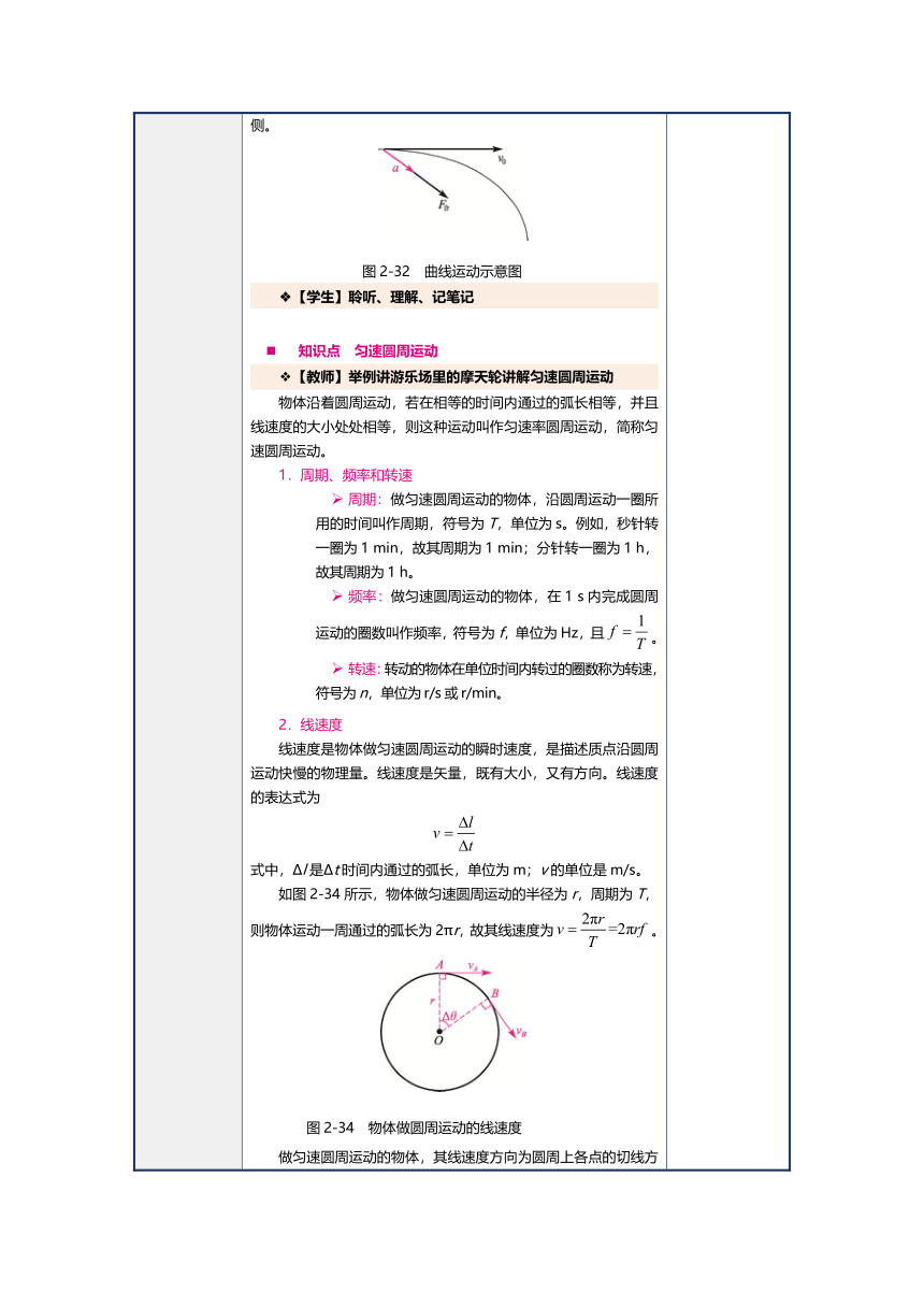 2.3曲线运动（教案）-中职《物理（上册）》（上海交通大学出版社）