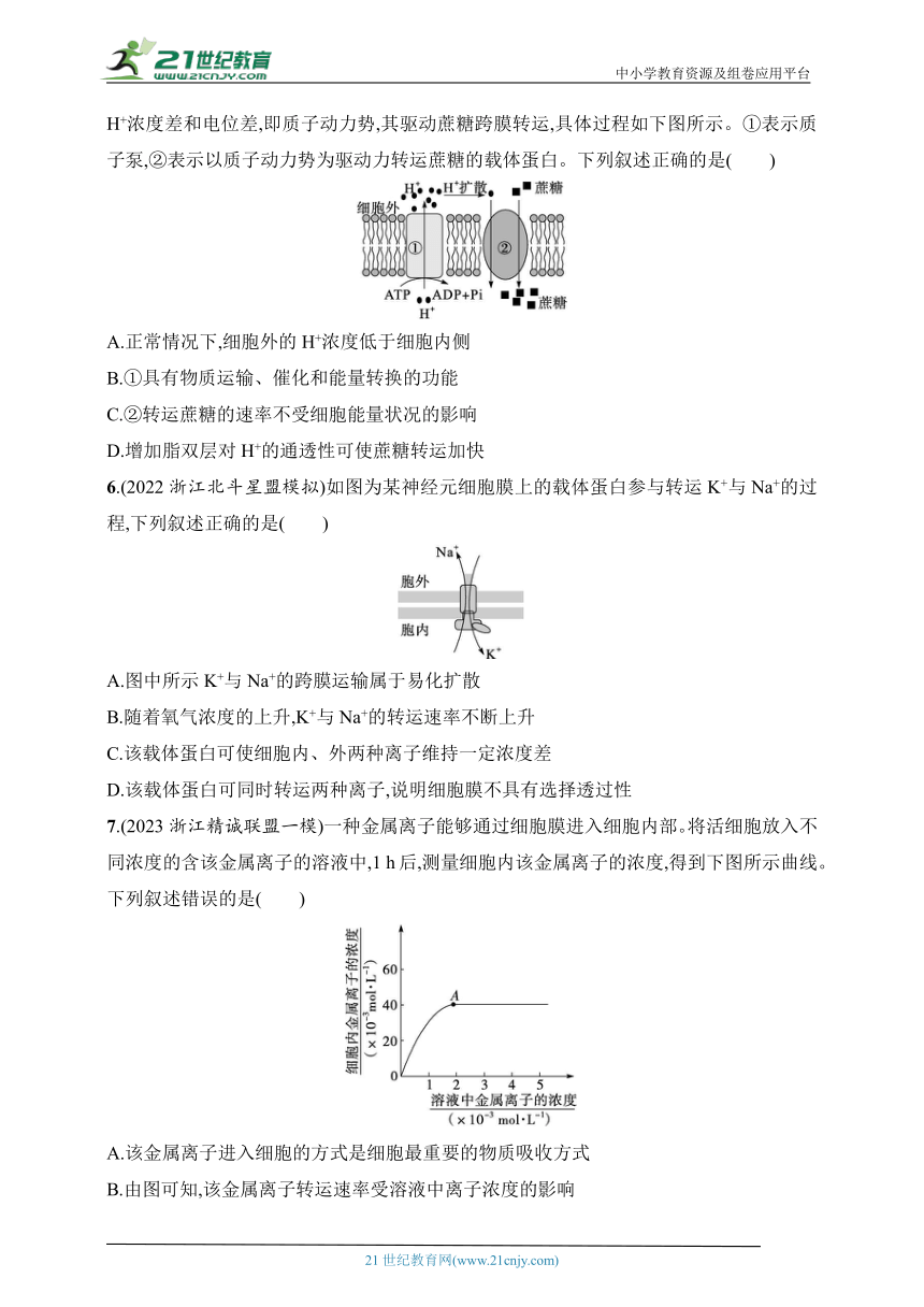 2025浙科版新教材生物学高考第一轮基础练--作业11　物质跨膜运输的方式及分析（含解析）