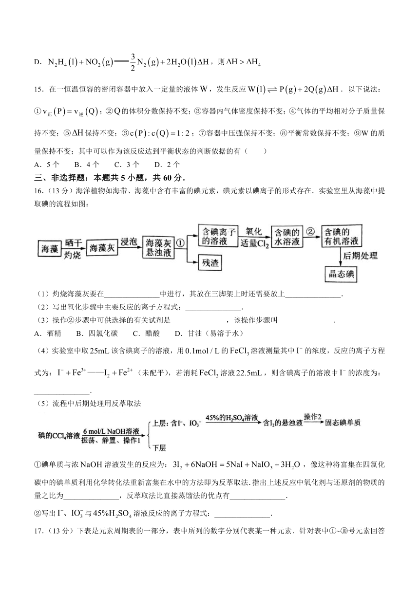 河南省南阳市重点中学校2023-2024学年高二上学期开学考试化学试题（含答案）