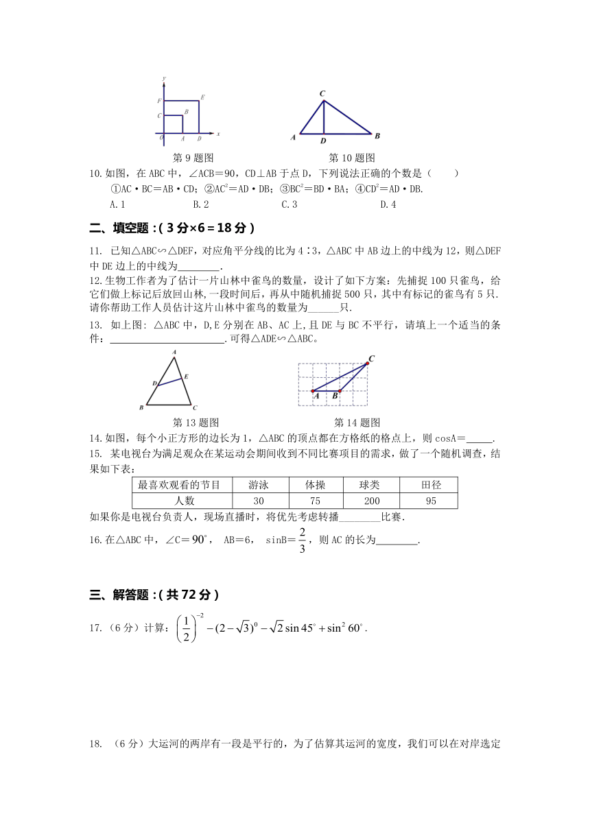 2023-2024学年湘教版九年级上册数学月清试卷 (内容 第三章――第五章）（无答案）