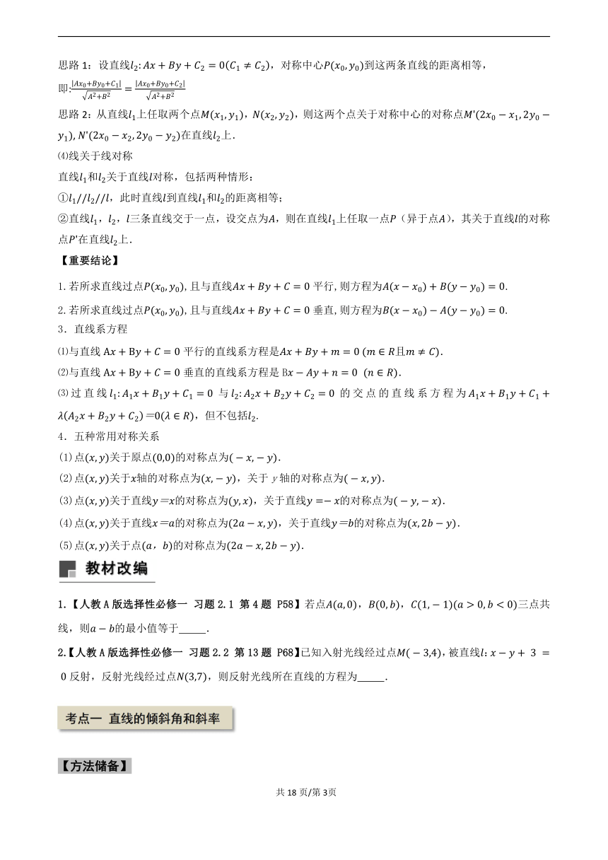 专题10.1 直线的方程--2024年高考一轮复习数学人教A版专题讲义 学案（含答案）