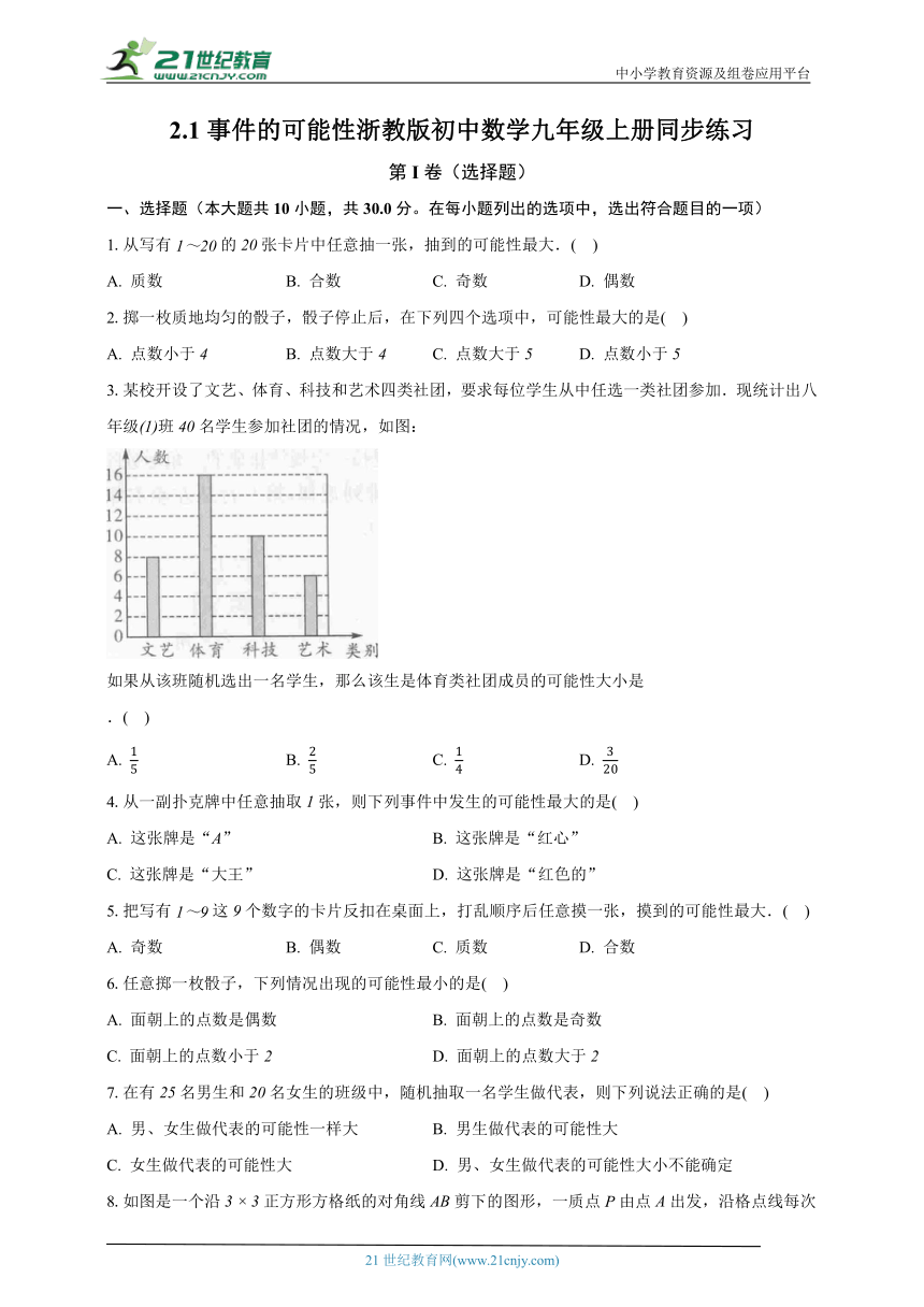 2.1事件的可能性 浙教版初中数学九年级上册同步练习（含解析）