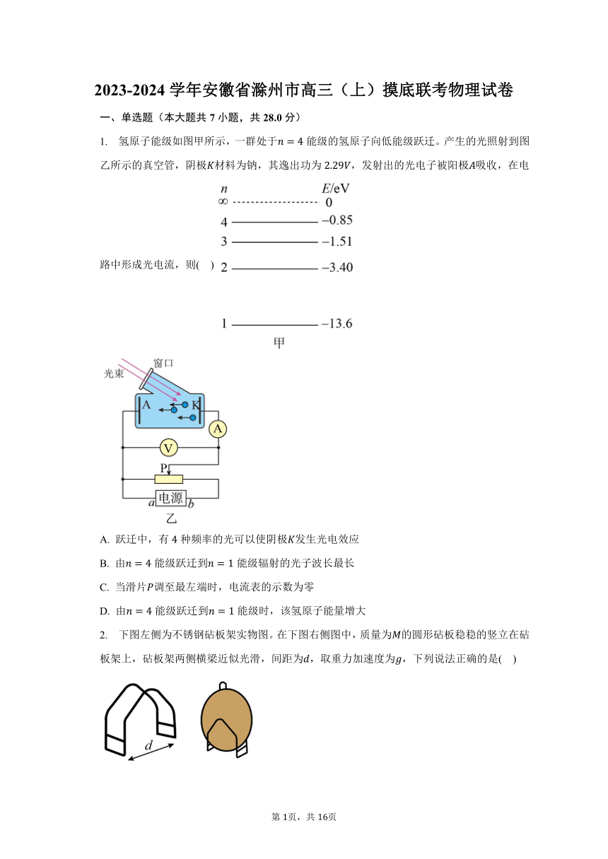 2023-2024学年安徽省滁州市高三（上）摸底联考物理试卷（含解析）