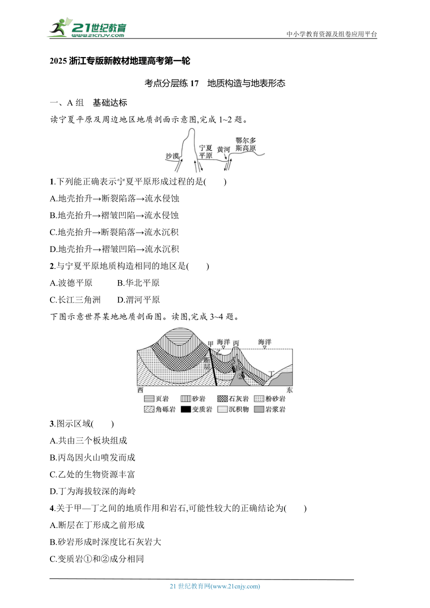 2024浙江专版新教材地理高考第一轮基础练--考点分层练17　地质构造与地表形态（含解析）