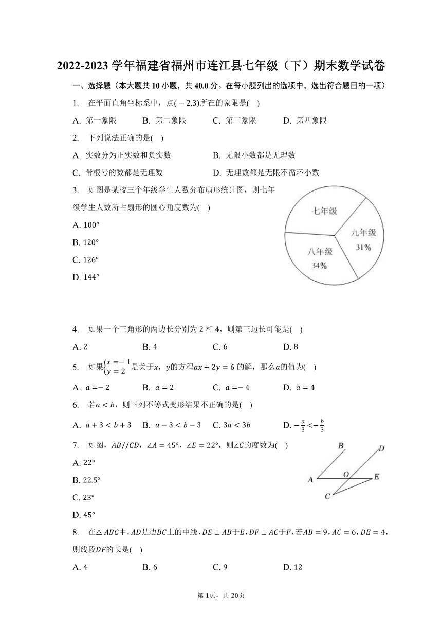 2022-2023学年福建省福州市连江县七年级（下）期末数学试卷（含解析）