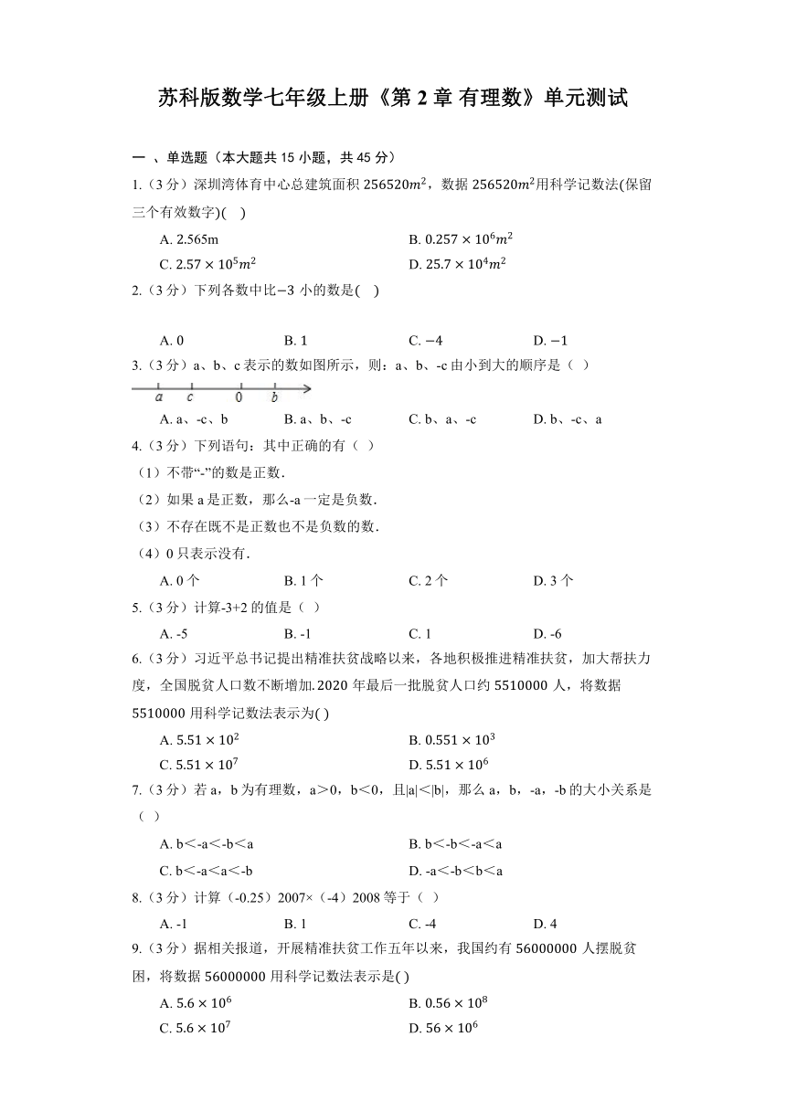 苏科版数学七年级上册《第2章 有理数》单元测试2（含答案）