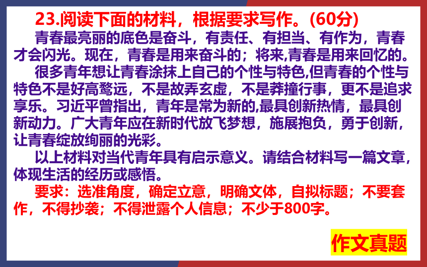 湖北武汉2022—2023学年高一期末作文“青春、奋斗、创新”讲评课件(共39张PPT)