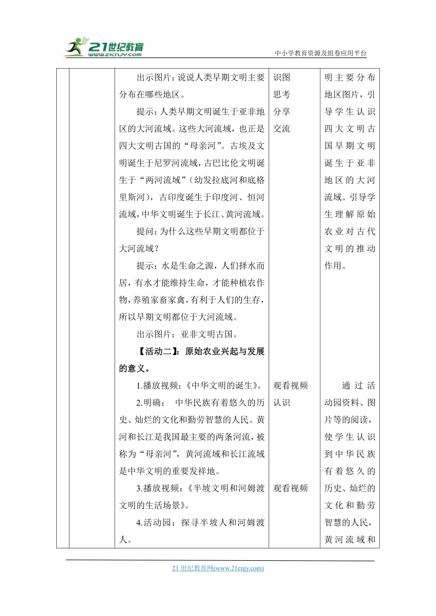 （核心素养目标大单元）6.探访古代文明 第1课时----早期文明发祥地   教案