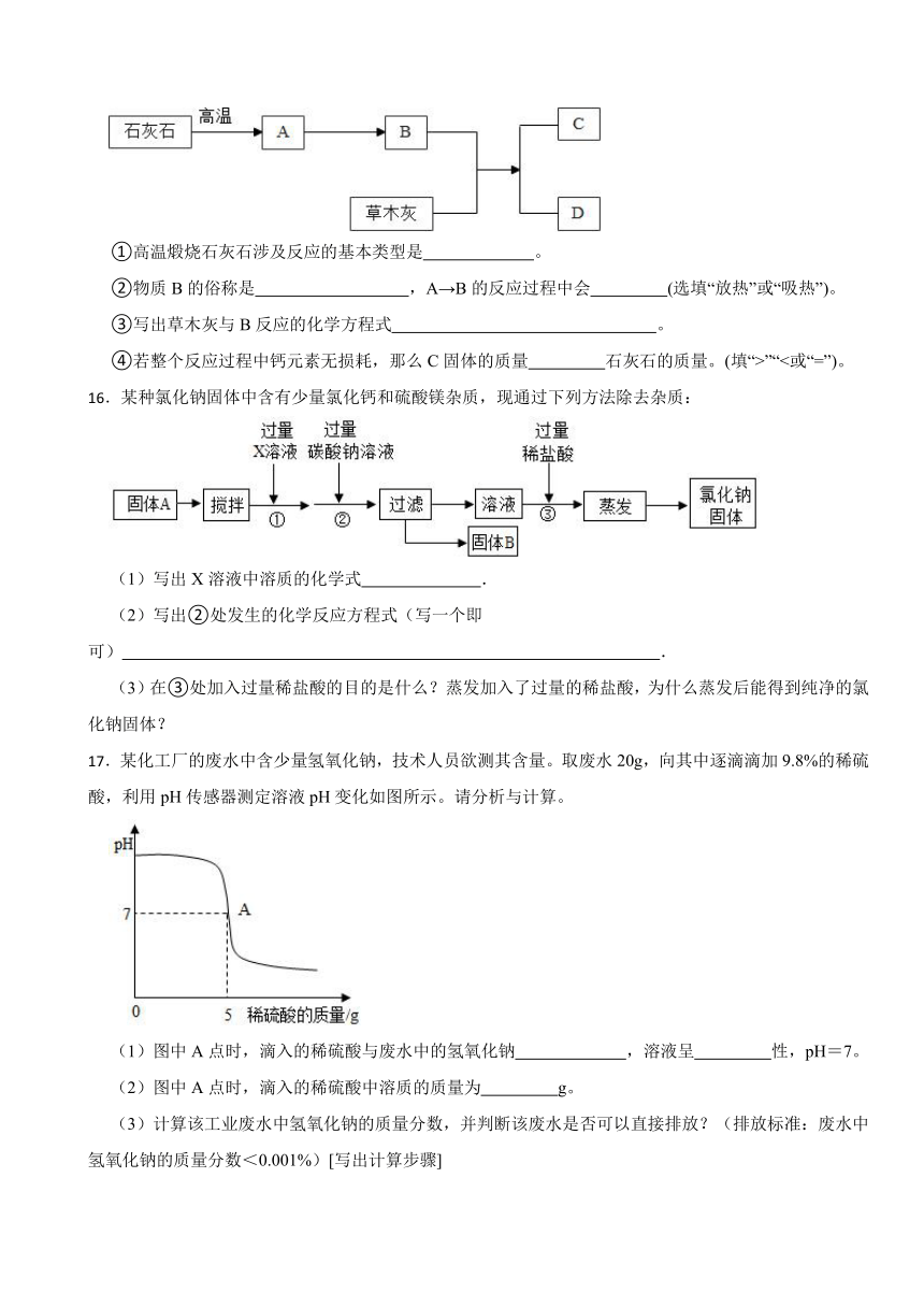 第7章应用广泛的酸 碱 盐单元复习题 （含解析） 九年级化学沪教版下册