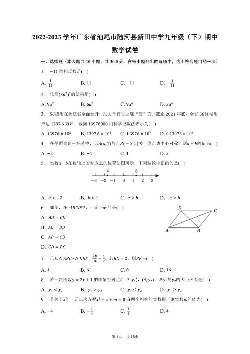 2022-2023学年广东省汕尾市陆河县新田中学九年级（下）期中数学试卷（含解析）