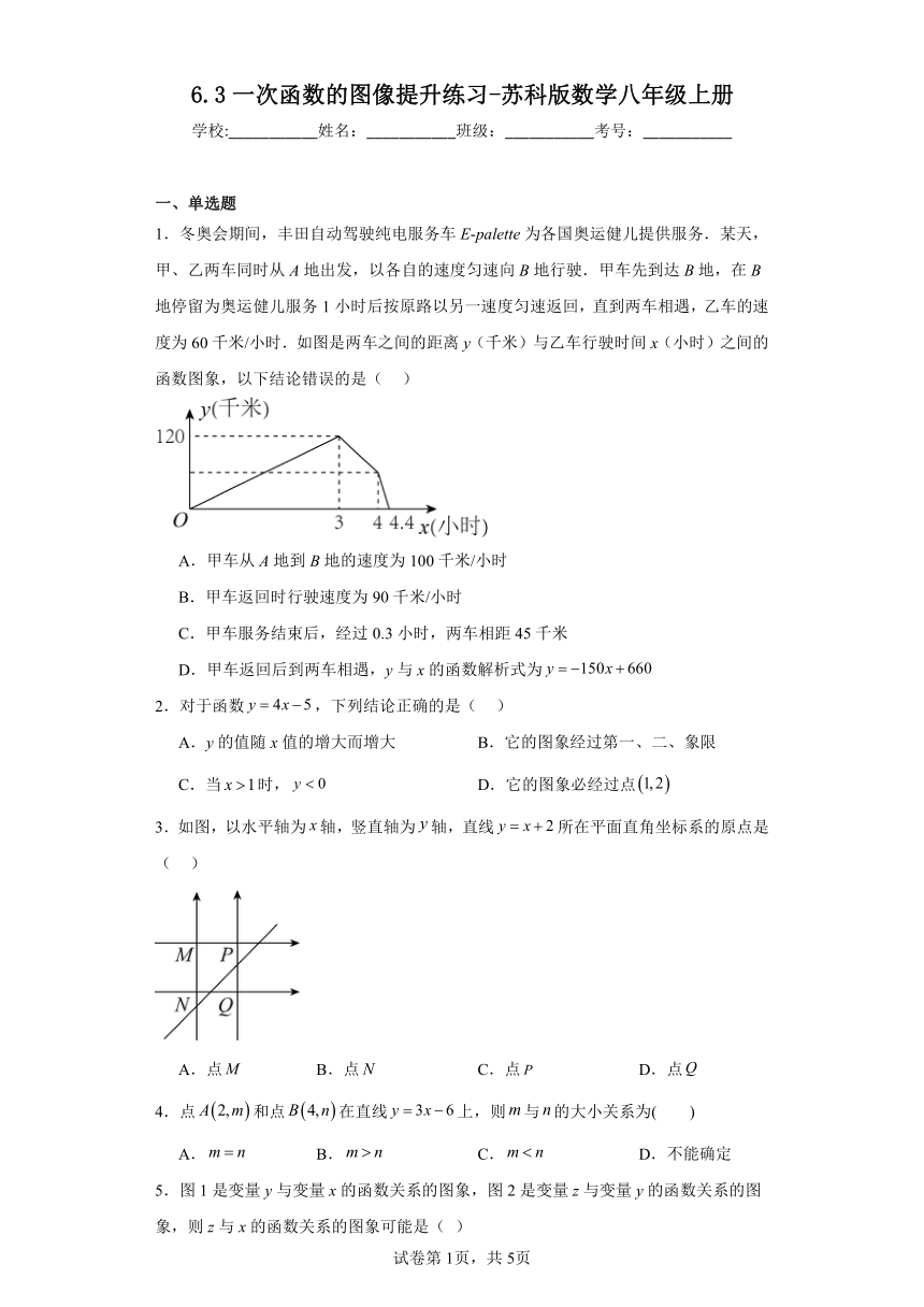 6.3一次函数的图像提升练习（含答案）苏科版数学八年级上册