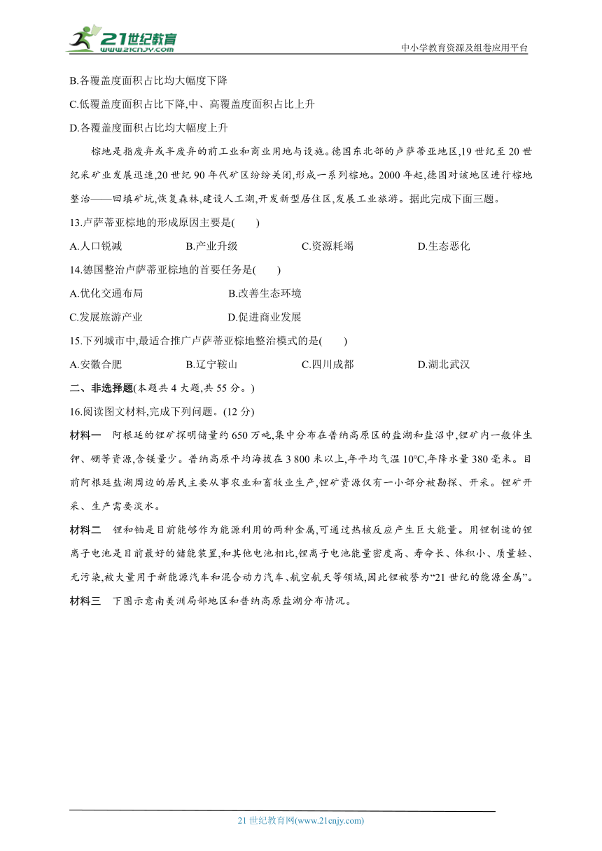 2024人教版高中地理选择性必修2同步练习题--第二章　资源、环境与区域发展（含解析）