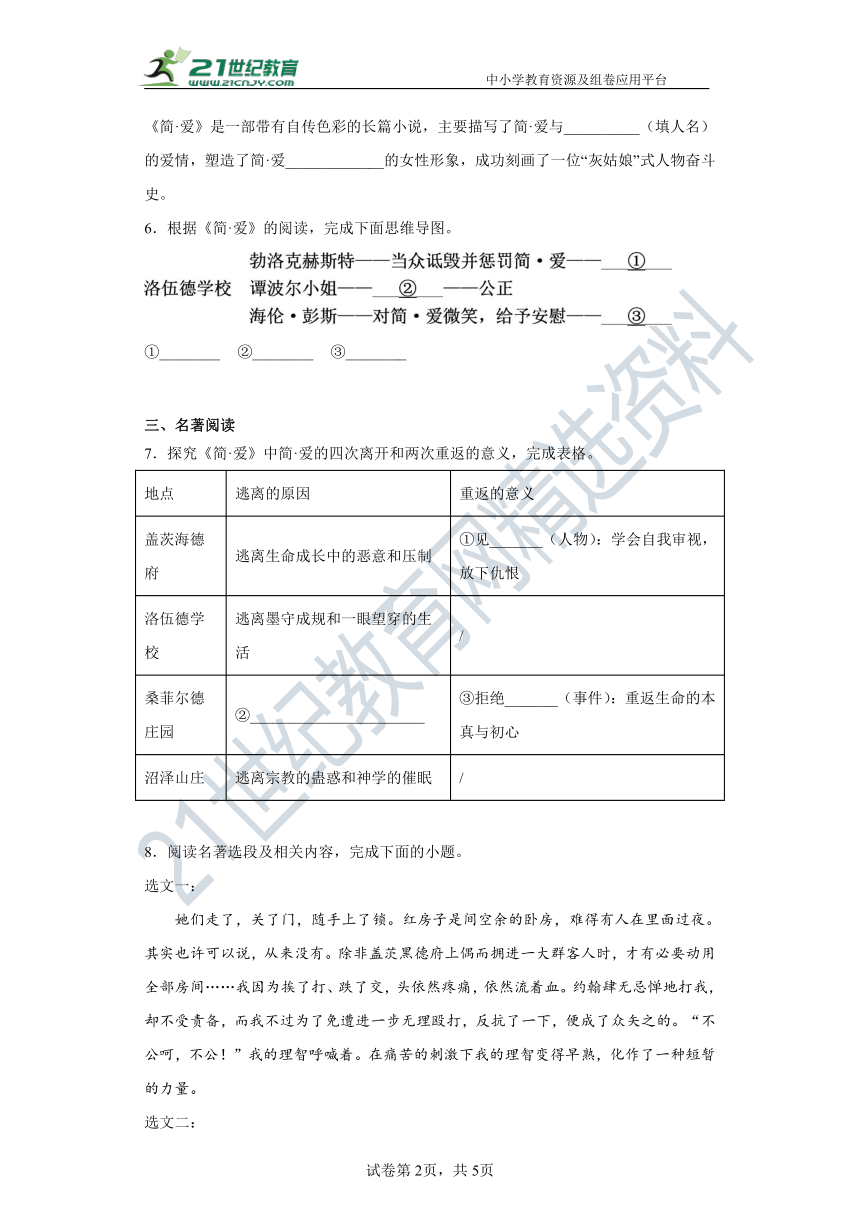 九年级下册第六单元 名著导读《简爱》：外国小说的阅读 同步精选卷（含答案解析）