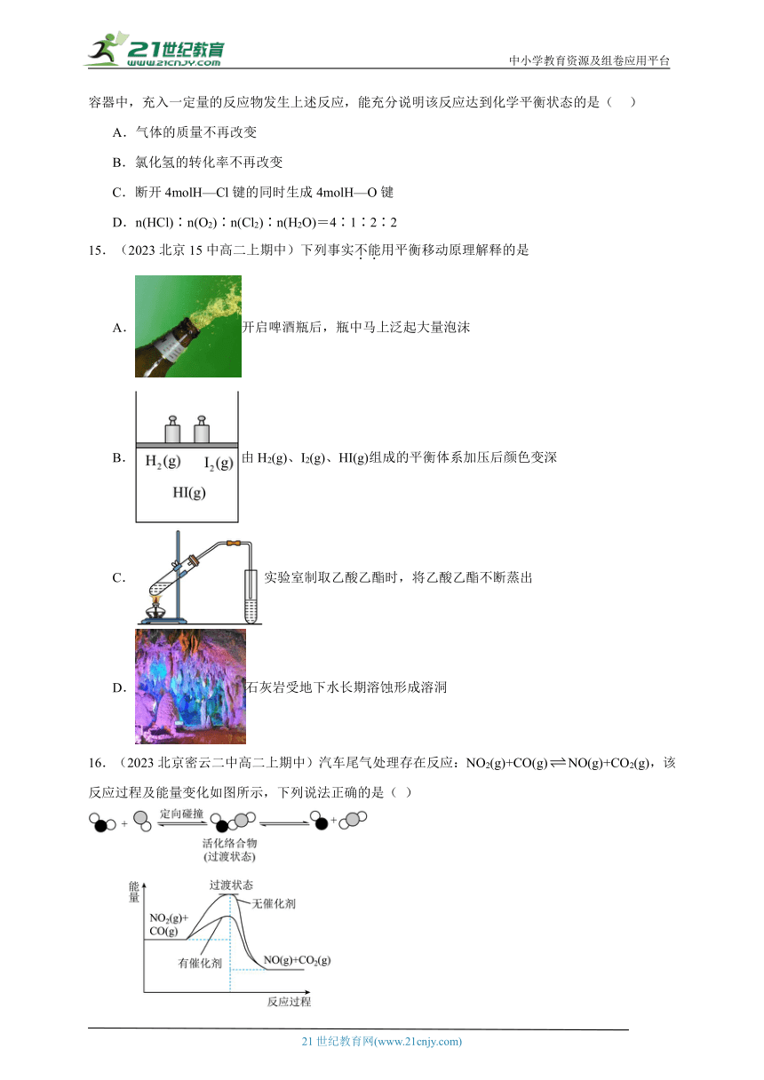 2023北京重点校高二（上）期中化学汇编：化学反应的快慢和限度（含解析）