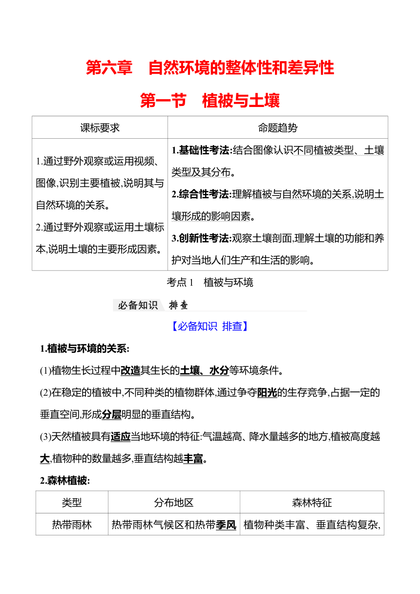 2024届高三地理一轮复习系列 第六章 第一节　植被与土壤 复习学案（含解析）