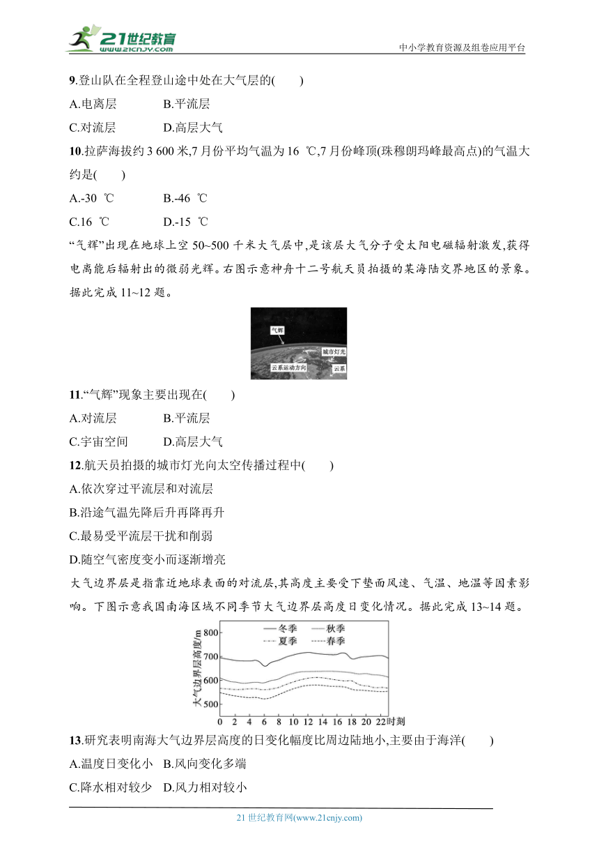 2024浙江专版新教材地理高考第一轮基础练--考点分层练21　大气的组成与垂直分层（含解析）