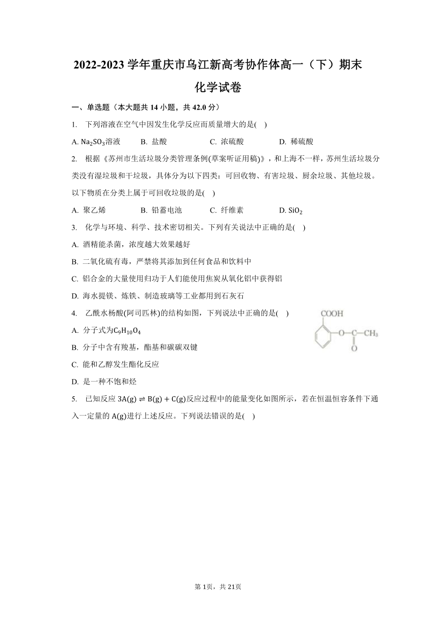 2022-2023学年重庆市乌江新高考协作体高一（下）期末化学试卷（含解析）