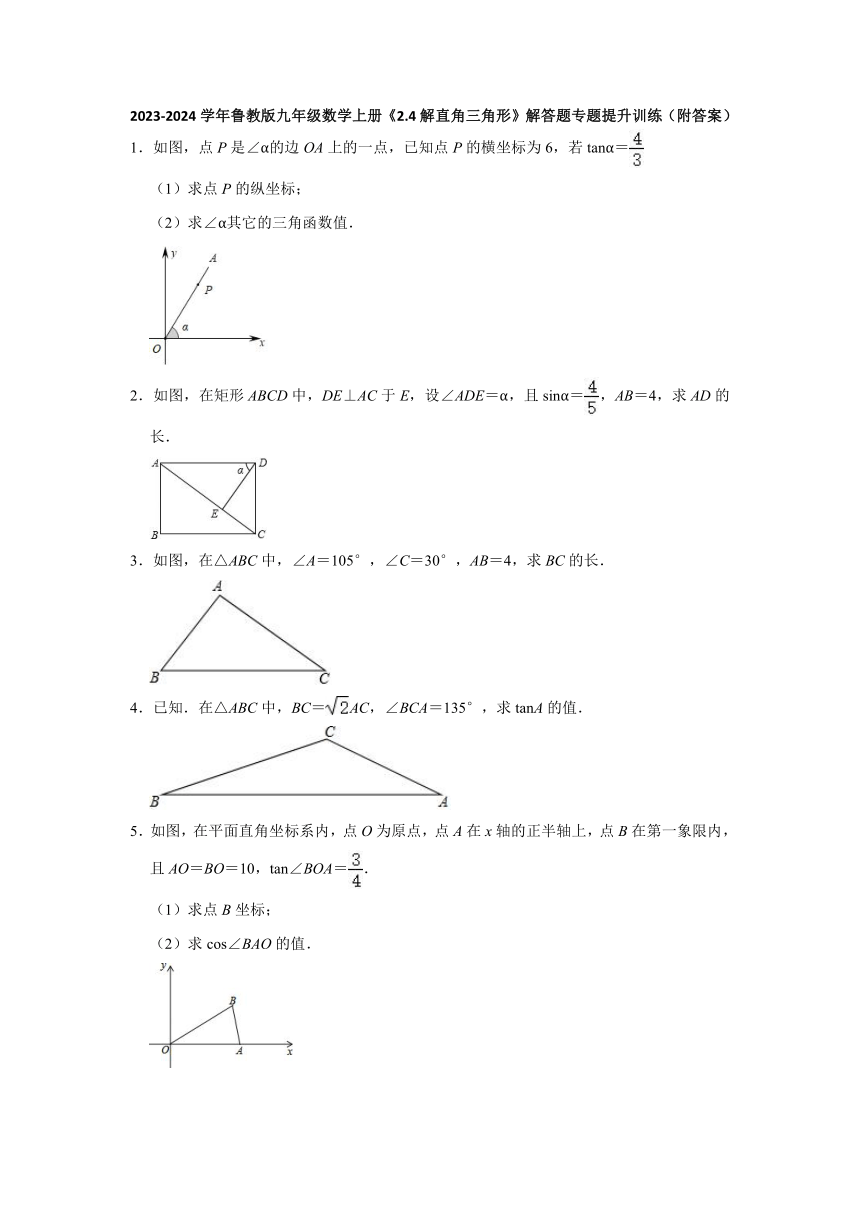 2.4解直角三角形　解答题专题提升训练　　2023-2024学年鲁教版（五四制）九年级数学上册（含答案）