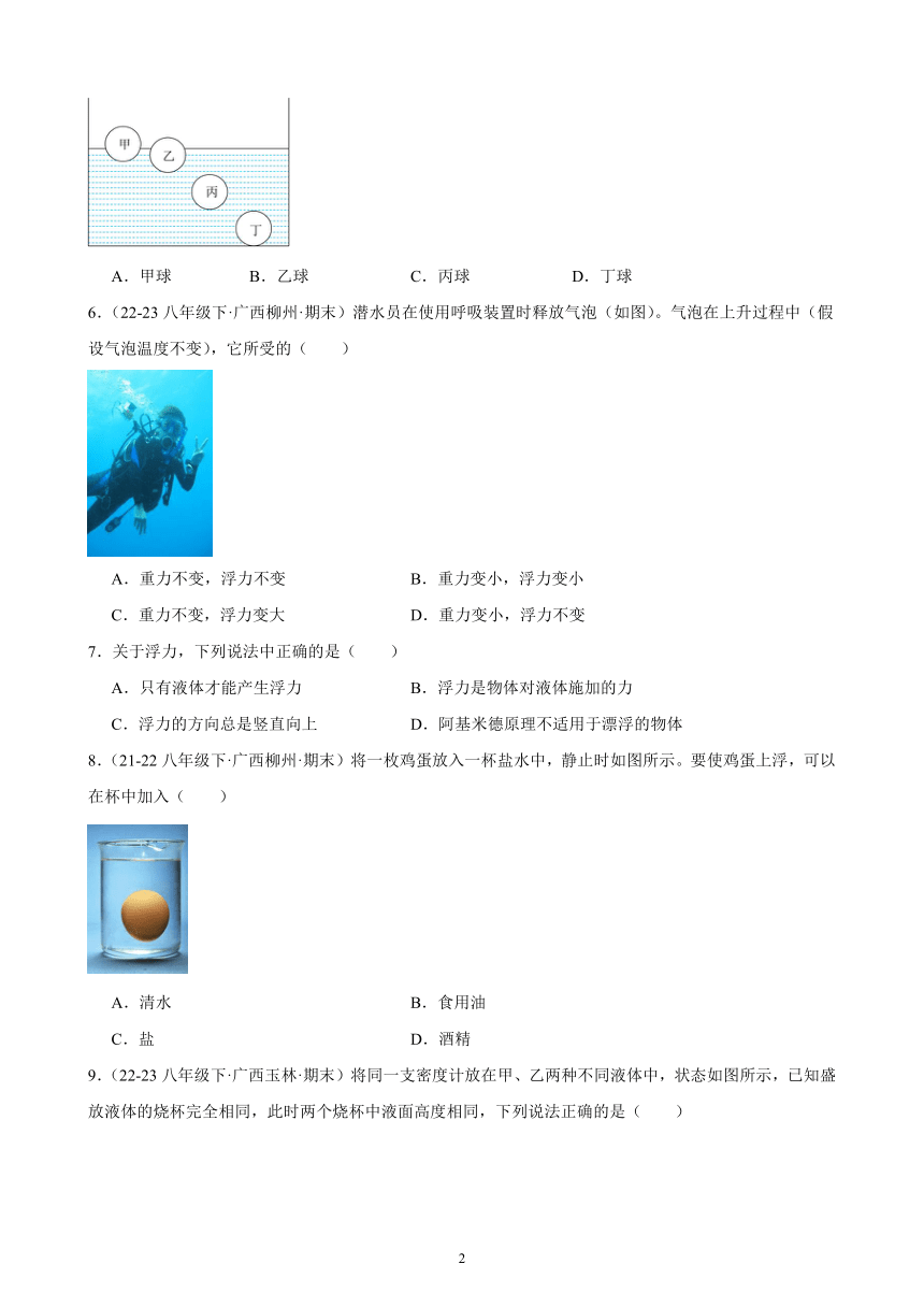 第十章 浮力 期末试题选编(含解析) 2022－2023学年下学期广西各地八年级物理