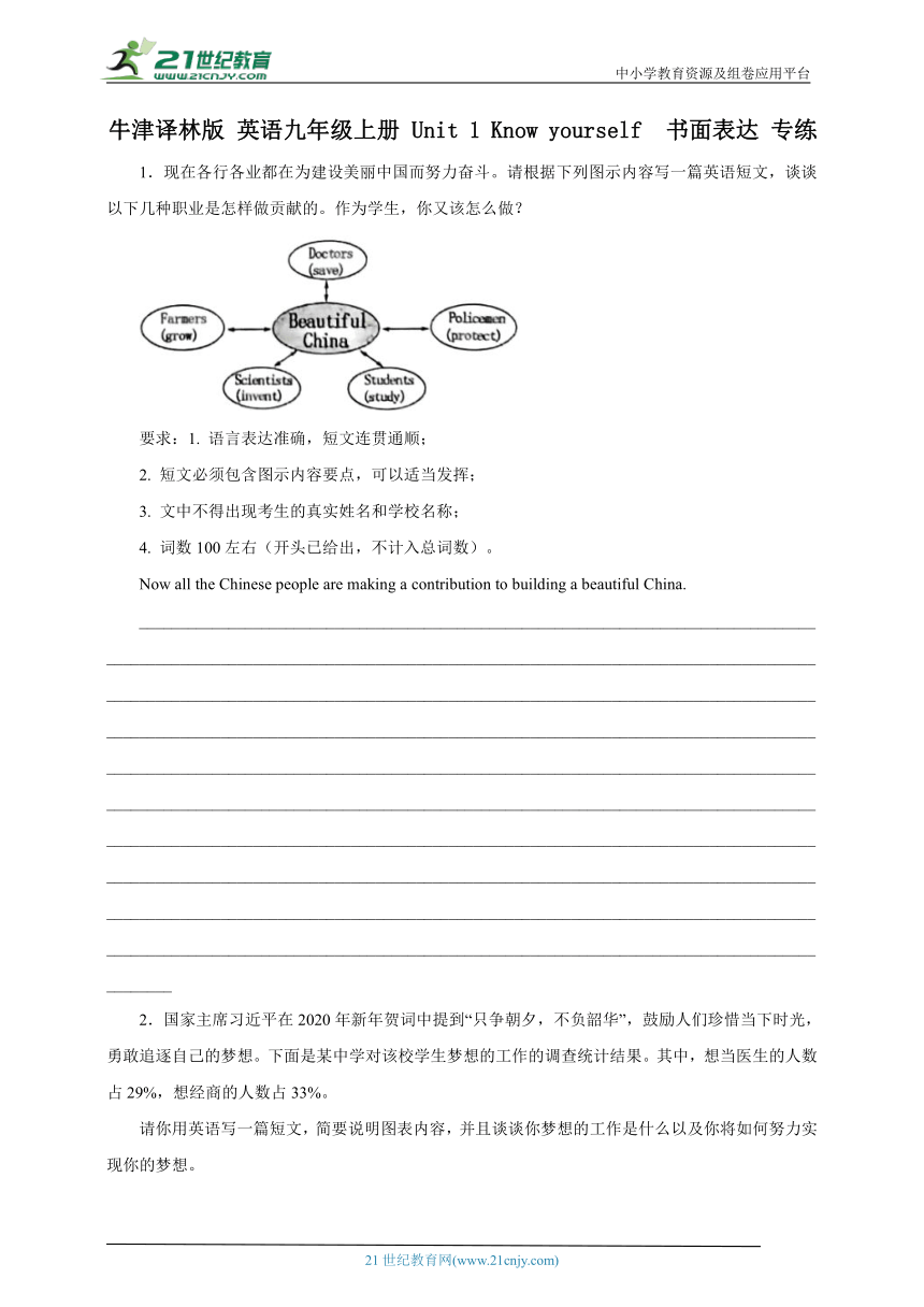 Unit 1 Know yourself  书面表达 专练（含解析）牛津译林版英语九年级上册