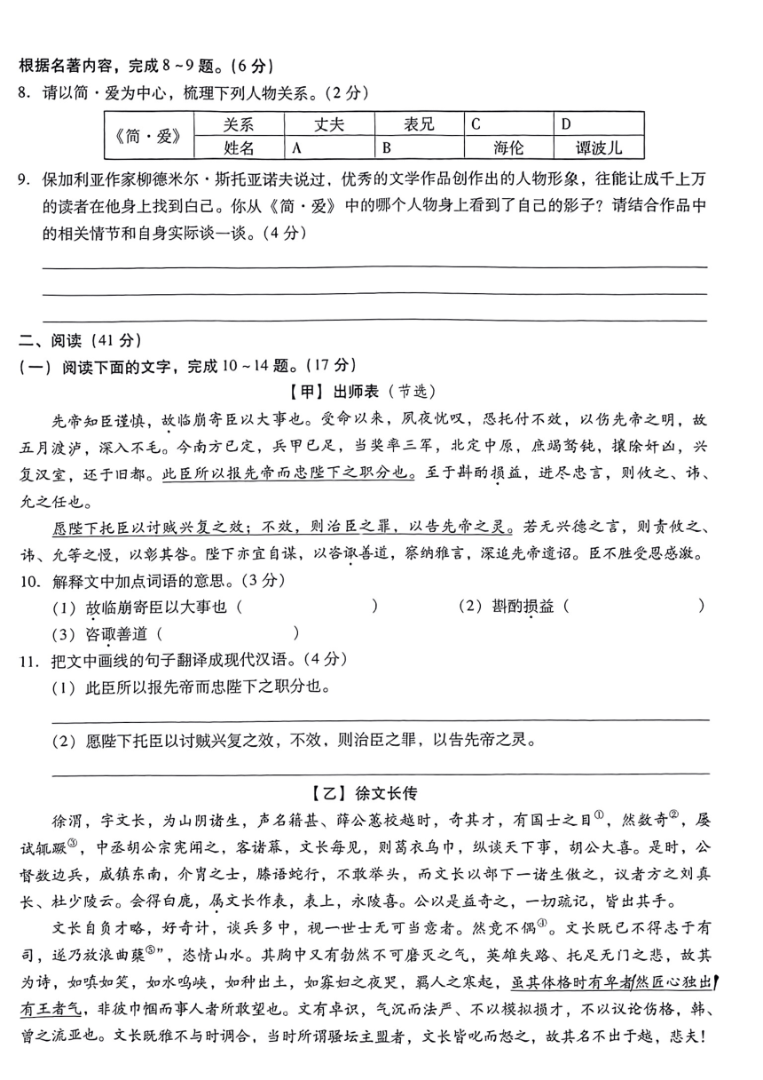 2024年广东省郁南县部分学校中考一模语文试题（pdf版无答案）