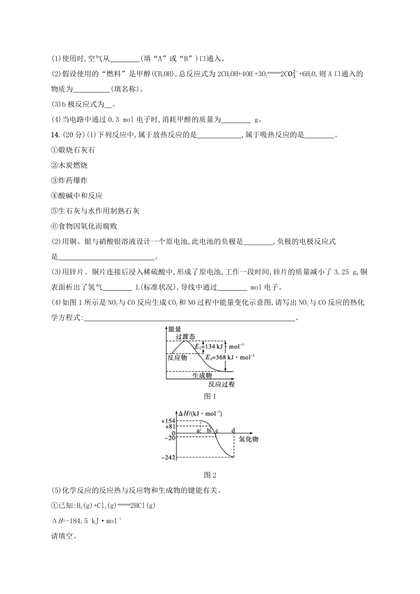 苏教版必修第二册2023-2024学年高中化学专题6化学反应与能量变化测评A卷（含解析）