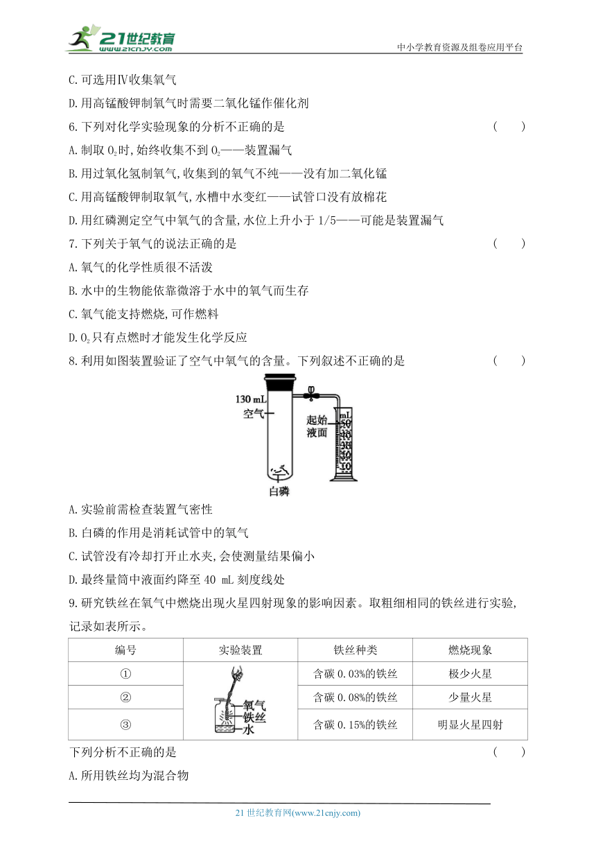 2024人教版九年级化学上学期单元测试卷--第二单元我们周围的空气测试卷(含答案）