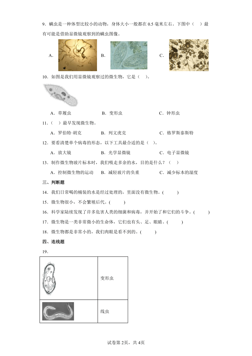 教科版（2017秋）六年级上册科学1.6观察水中微小生物练习题（含答案）