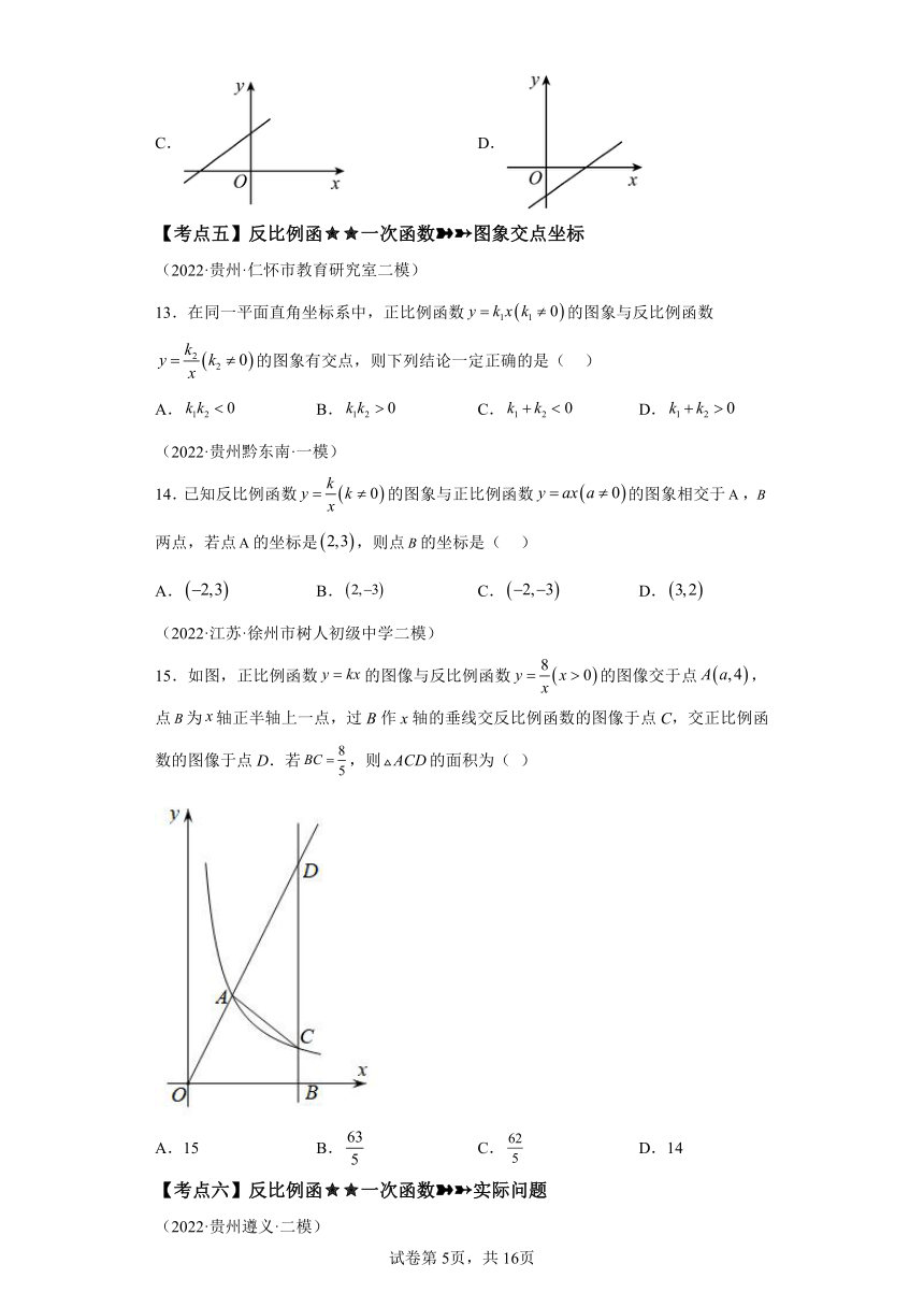 专题26.30《反比例函数》中考常考考点专题（2） 基础篇 专项练习（含解析）2023-2024学年九年级数学下册人教版专项讲练