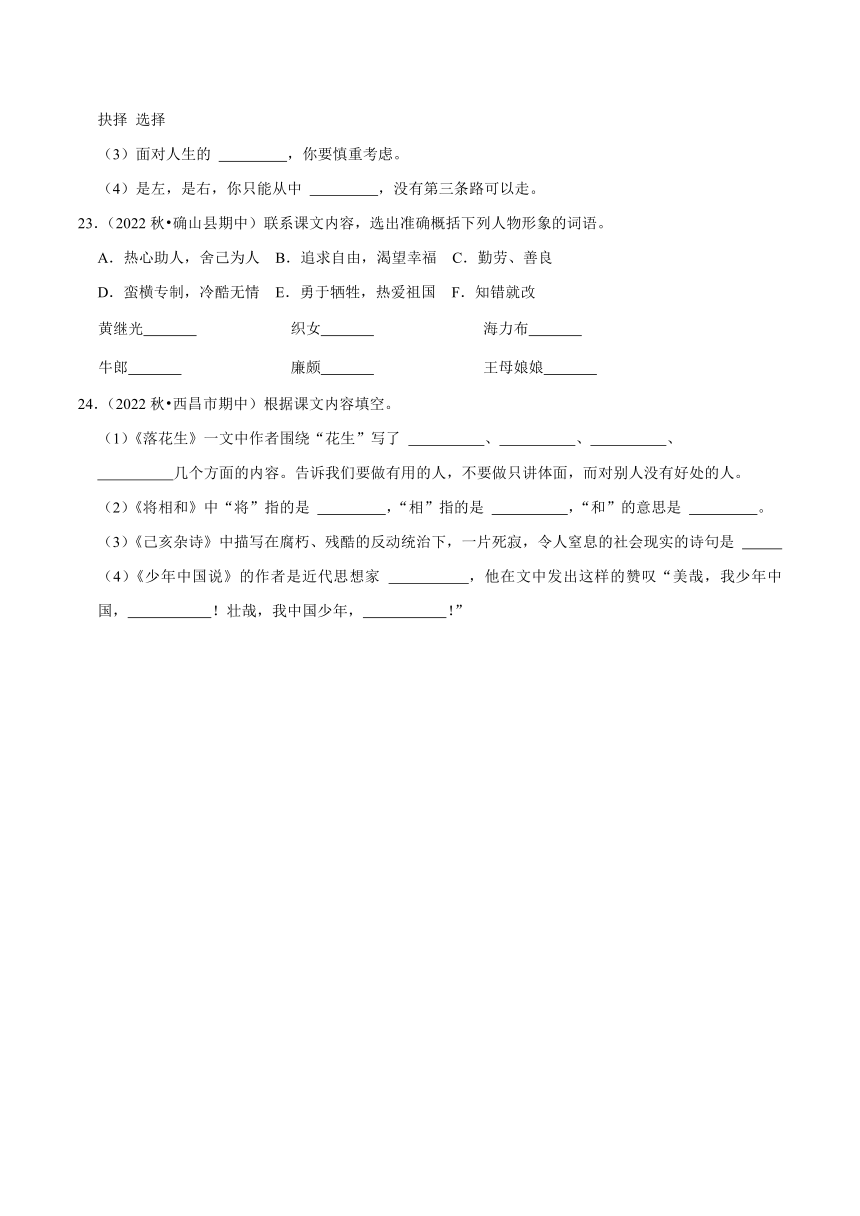 统编版五年级语文上册期中基础知识真题拓展训练（二）（含解析）