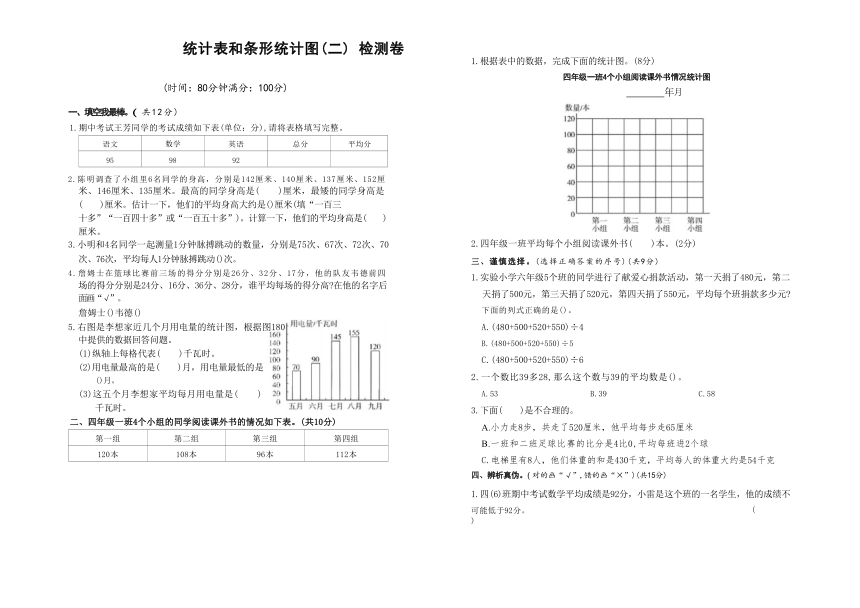 苏教版小学数学四年级上册4.《统计表和条形统计图(二)》（无答案）