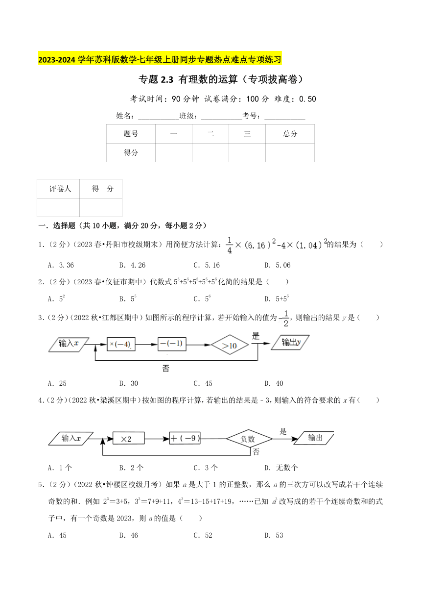 苏科版数学七年级上册同步专题热点难点练习 专题2.3 有理数的运算（专项拔高卷）（学生版+解析版）