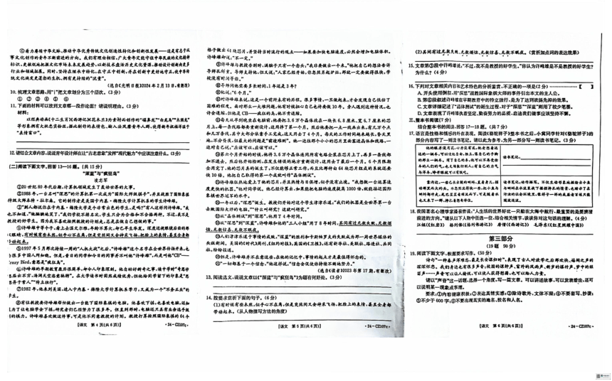 2024年河北省邢台市任泽区初中毕业升学摸底考试语文试题（pdf版含答案）