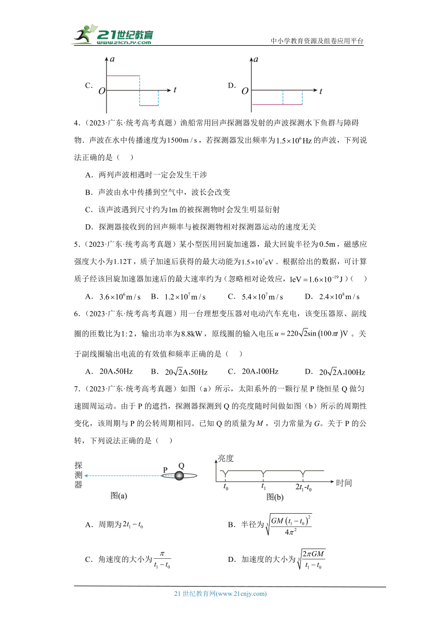 高考物理广东卷3年（2021-2023）真题汇编-单选题（有解析）