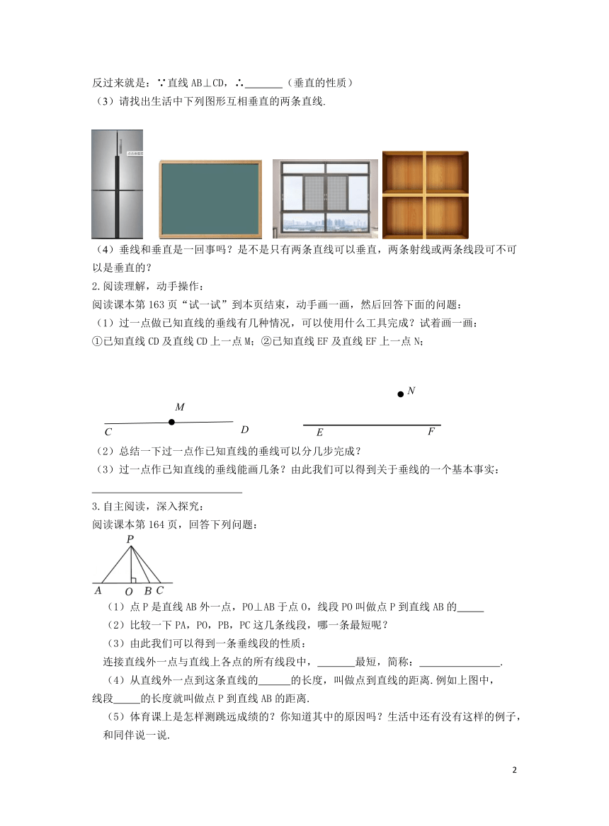 初中数学华师大版七上5.1.2垂线 学案（含答案）