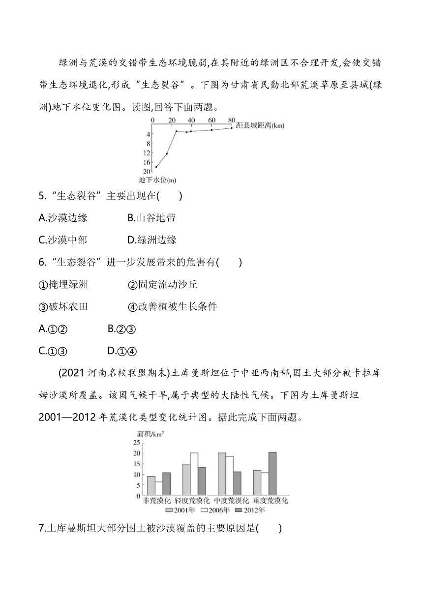 2024湘教版新教材高中地理选择性必修2同步练习--第四节　生态脆弱区的综合治理——以我国荒漠化地区为例（含解析）